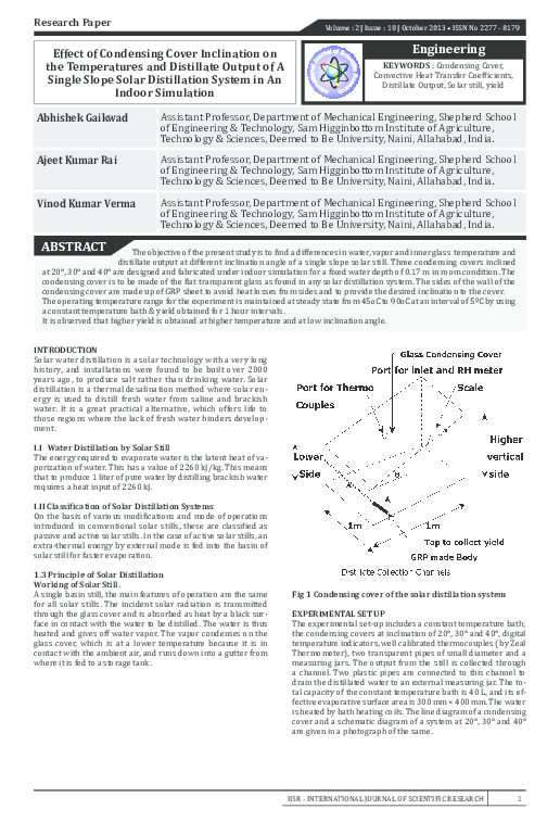 (PDF) Effect of Condensing Cover Inclination on the Temperatures and ...