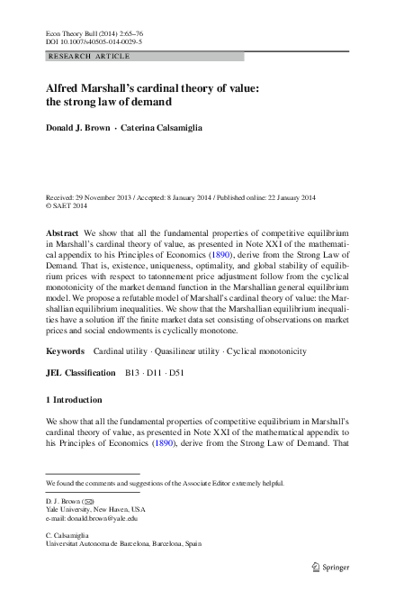 (PDF) Alfred Marshall’s cardinal theory of value: the strong law of demand