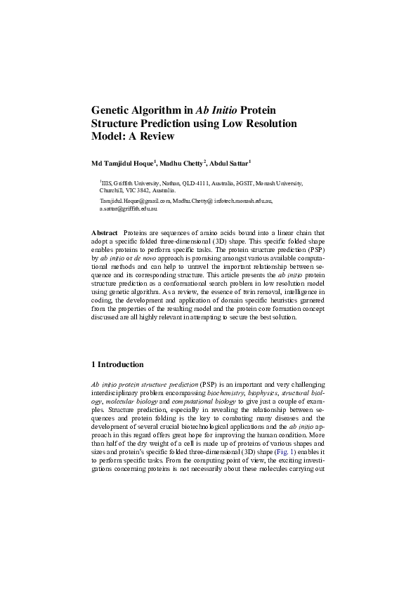 (PDF) Genetic Algorithm inAb Initio Protein Structure Prediction Using ...