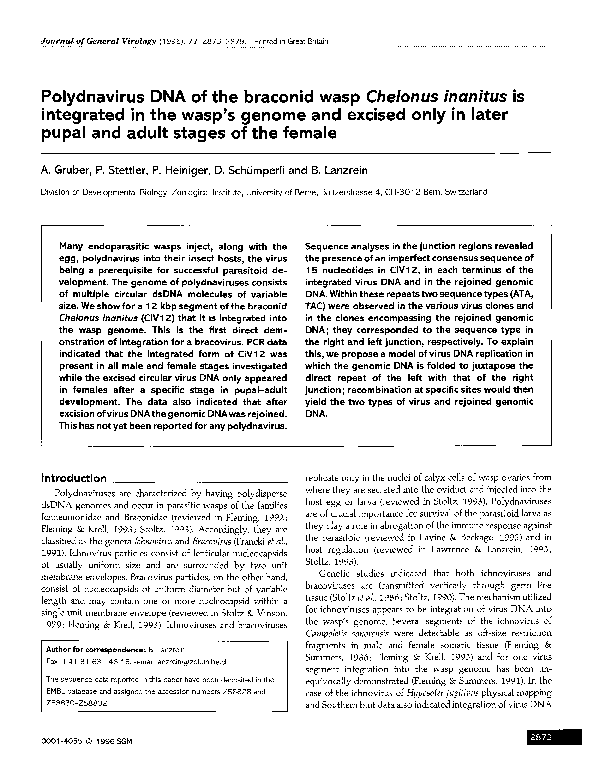 (PDF) Polydnavirus DNA of the braconid wasp Chelonus inanitus is ...