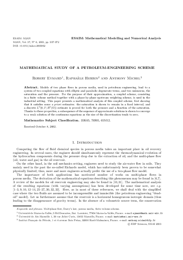 (PDF) Mathematical study of a petroleum-engineering scheme