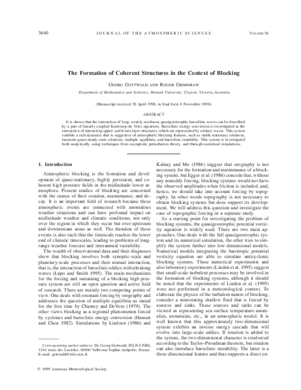 (PDF) The Formation of Coherent Structures in the Context of Blocking
