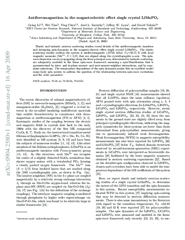 (PDF) Antiferromagnetism in the magnetoelectric effect single crystal ...