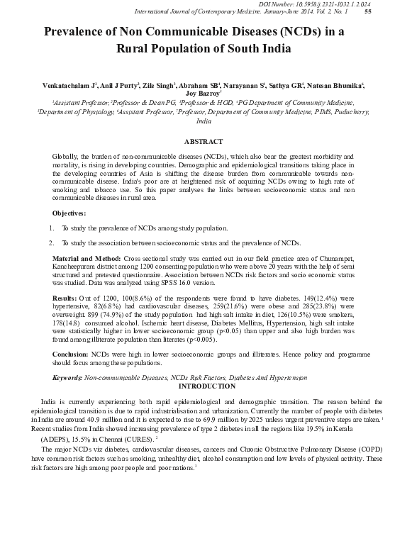 (DOC) Prevalence of Non Communicable Diseases (NCDs) in a Rural ...