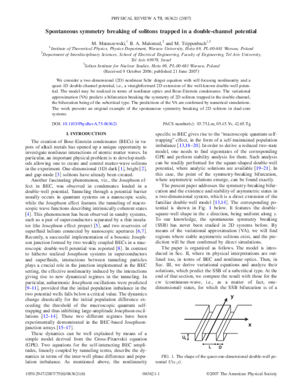 (PDF) Spontaneous symmetry breaking of solitons trapped in a double ...