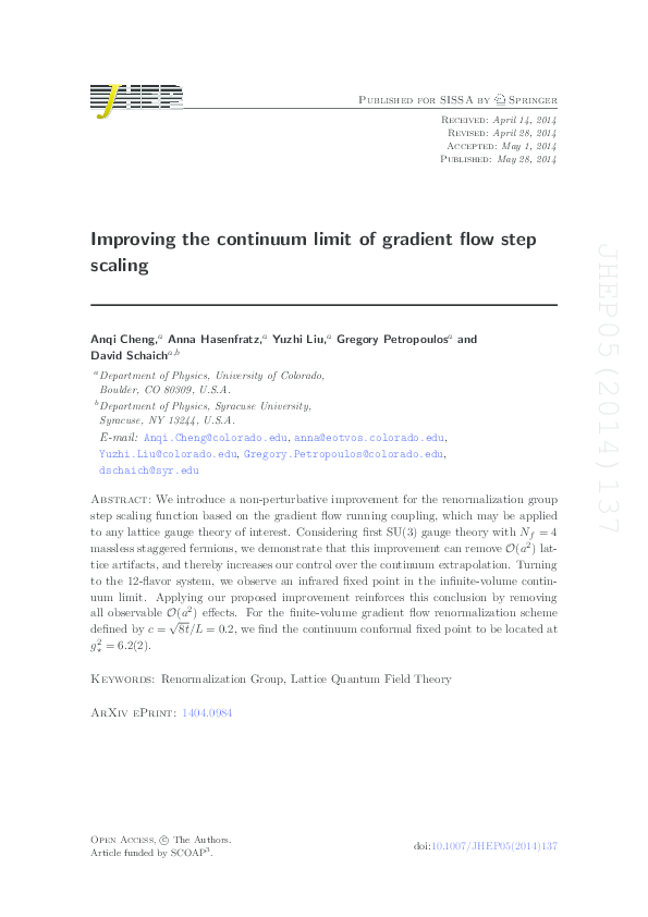 (PDF) Improving the continuum limit of gradient flow step scaling