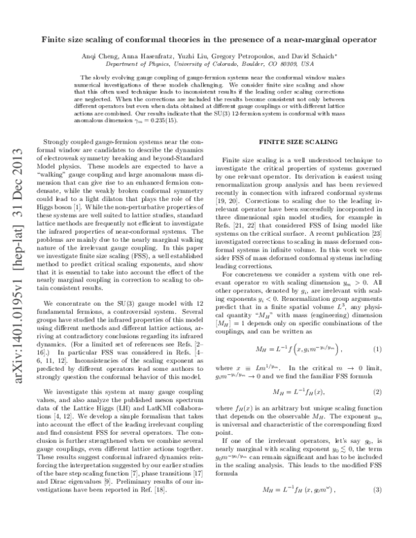 (PDF) Finite size scaling of conformal theories in the presence of a ...