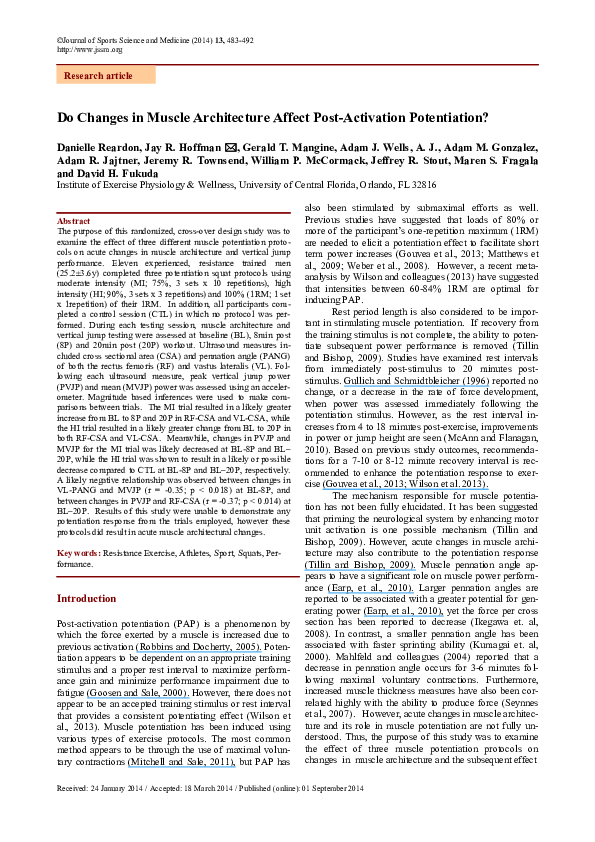 (PDF) Do changes in muscle architecture affect post-activation ...
