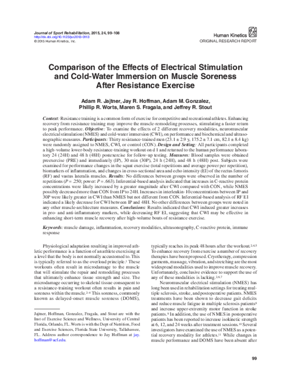 (PDF) Comparison of Electrical Stimulation Versus Cold Water Immersion ...