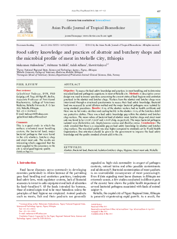 (PDF) Food safety knowledge and practices of abattoir and butchery ...