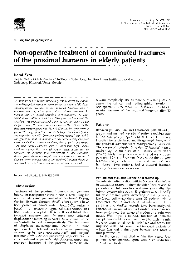 (PDF) Non-operative treatment of comminuted fractures of the proximal ...