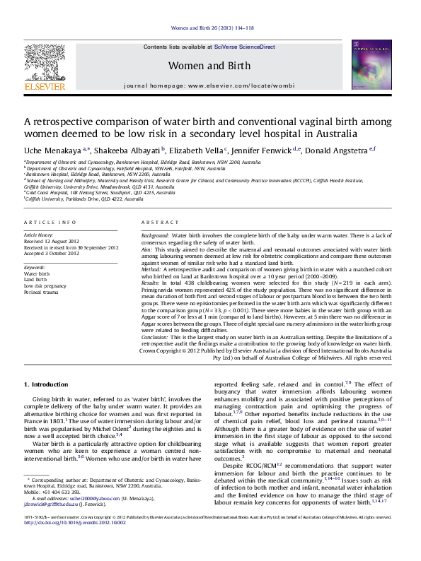 (PDF) A retrospective comparison of water birth and conventional