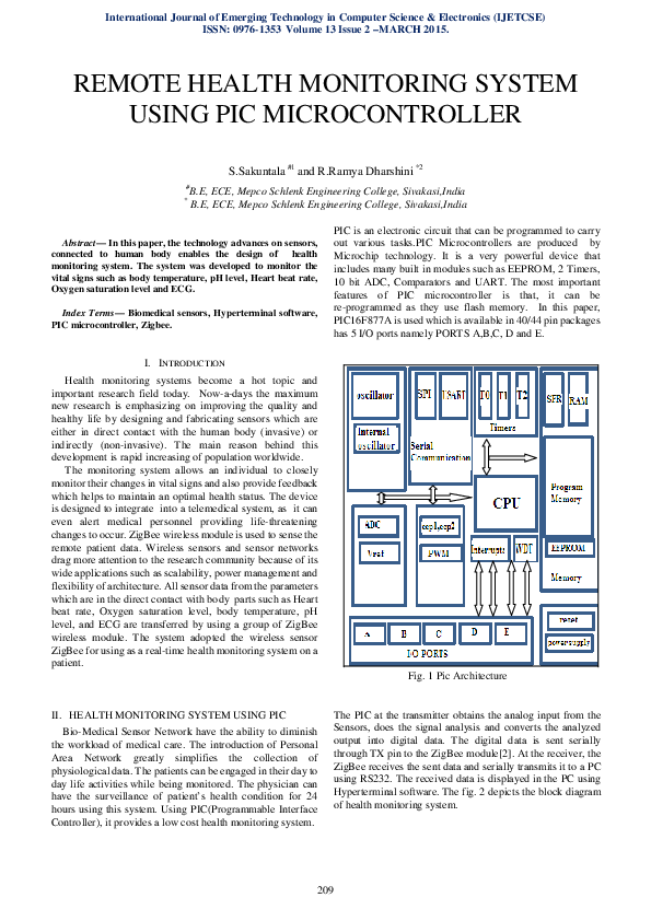(PDF) REMOTE HEALTH MONITORING SYSTEM USING PIC MICROCONTROLLER