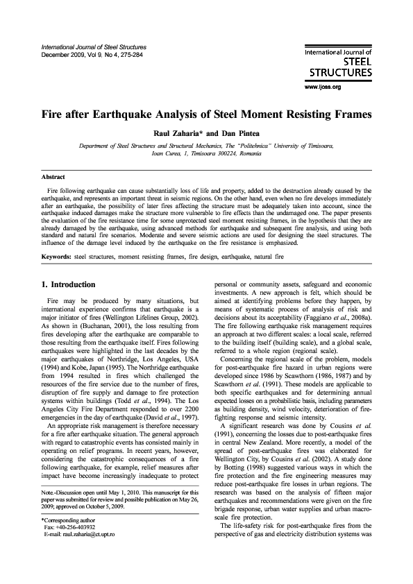 (PDF) Fire after earthquake analysis of steel moment resisting frames