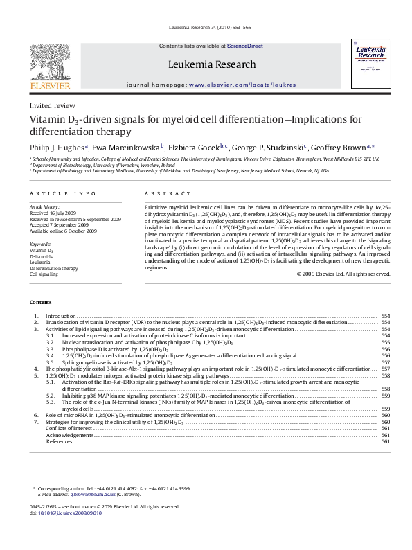(PDF) Vitamin D3driven signals for myeloid cell differentiation
