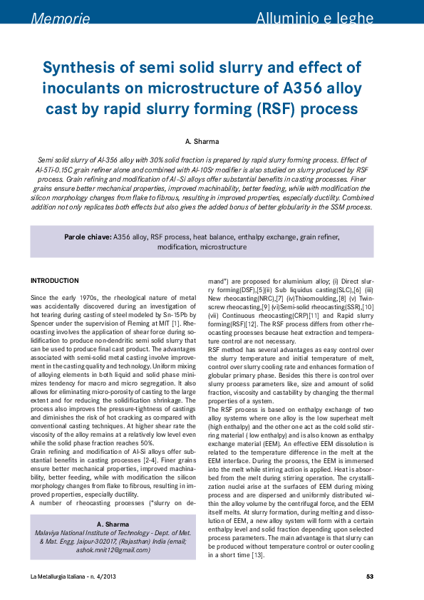 (PDF) Synthesis of semi solid slurry and effect of inoculants on ...