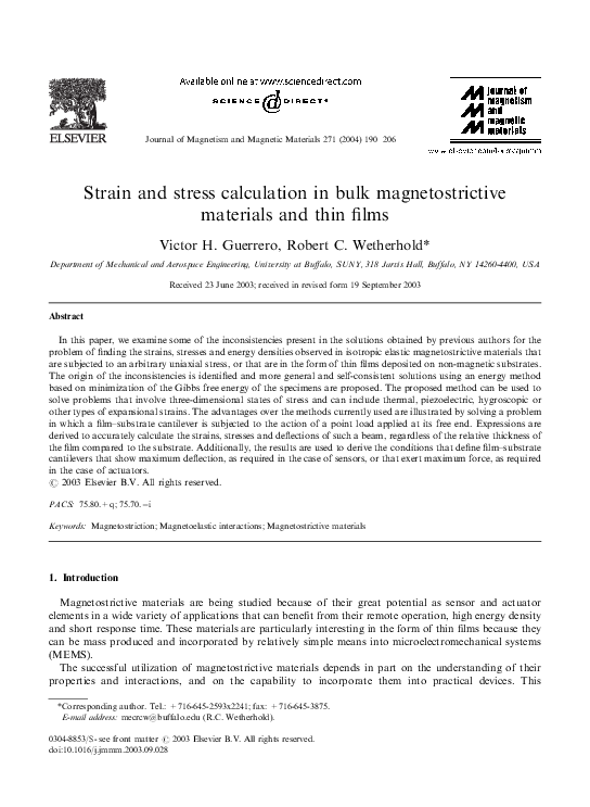 (PDF) Strain and stress calculation in bulk magnetostrictive materials ...