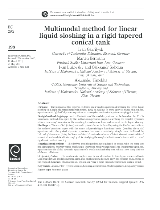 (PDF) Multimodal method for linear liquid sloshing in a rigid tapered ...