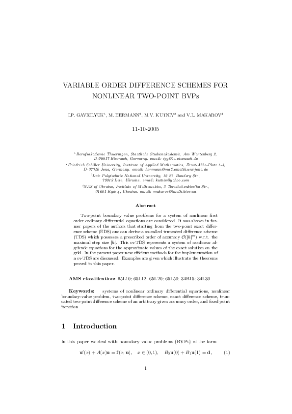 (PDF) VARIABLE ORDER DIFFERENCE SCHEMES FOR TWOPOINT BVPs