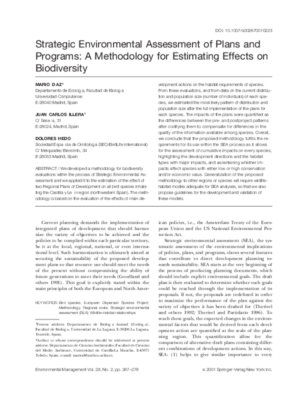 (PDF) Strategic Environmental Assessment of Plans and Programs: A ...