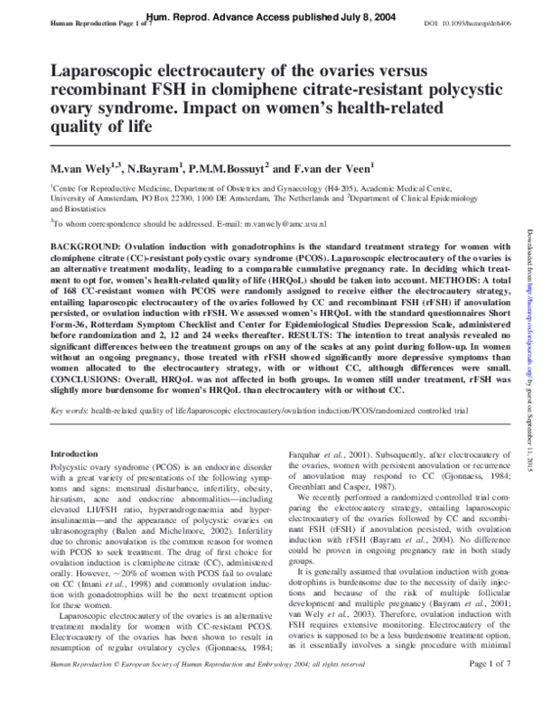 (PDF) Laparoscopic electrocautery of the ovaries versus FSH
