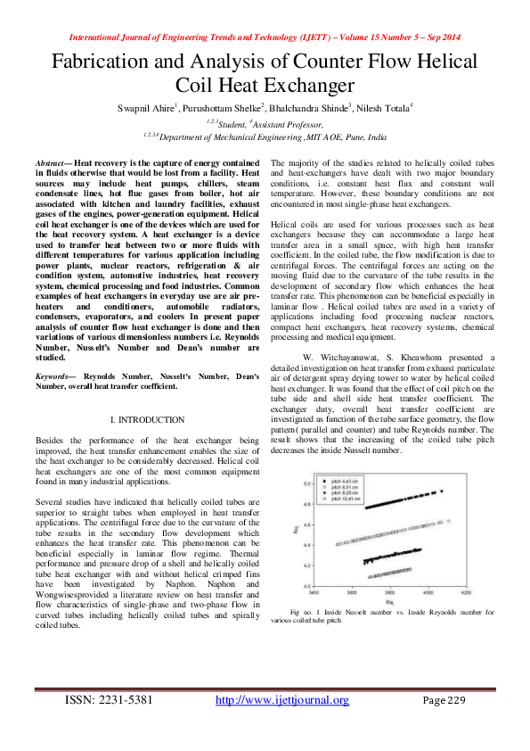 (PDF) Fabrication and Analysis of Counter Flow Helical Coil Heat Exchanger