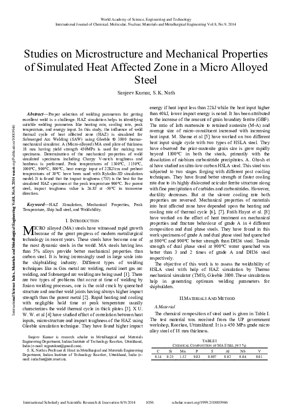 Studies on Microstructure and Mechanical Properties of Simulated Heat ...