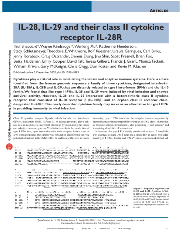 (PDF) IL-28, IL-29 and their class II cytokine receptor IL-28R