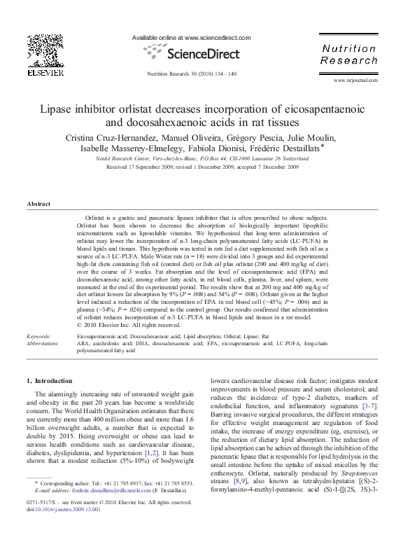 (PDF) Lipase inhibitor orlistat decreases incorporation of