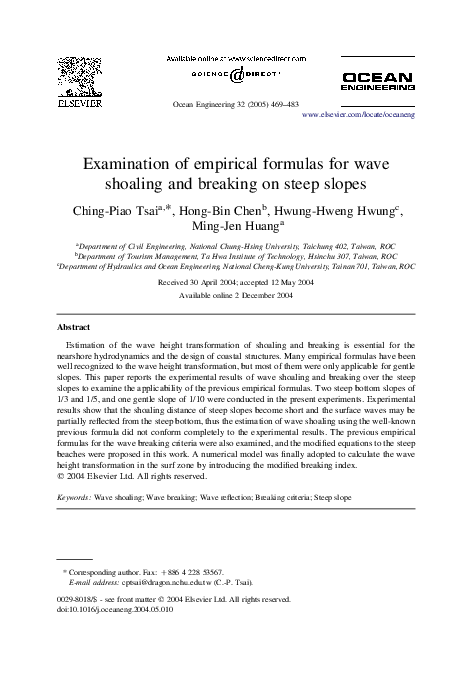 (PDF) Examination of empirical formulas for wave shoaling and breaking ...