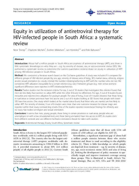 (PDF) Equity in utilization of antiretroviral therapy for HIV-infected ...