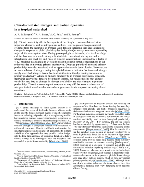 (PDF) Climate-mediated nitrogen and carbon dynamics in a tropical watershed