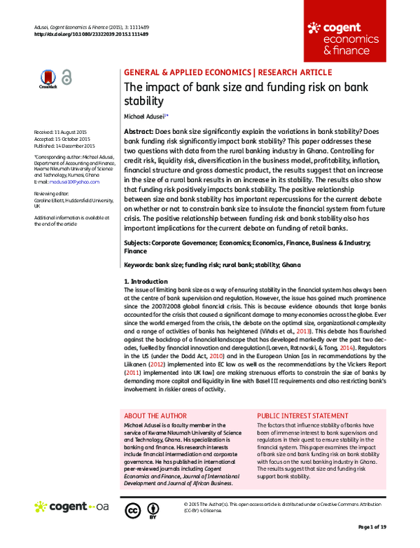 (PDF) The impact of bank size and funding risk on bank stability