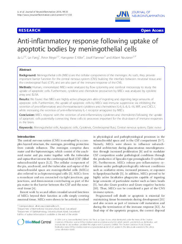 (PDF) Anti-inflammatory response following uptake of apoptotic bodies ...