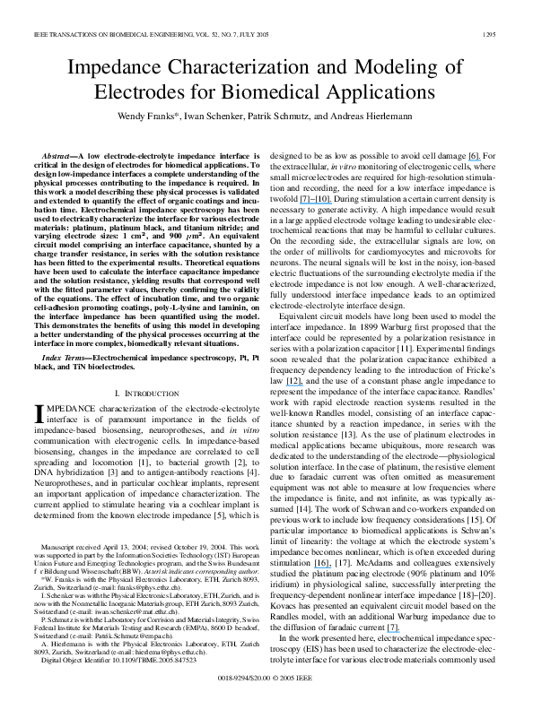(PDF) Impedance Characterization and Modeling of Electrodes for