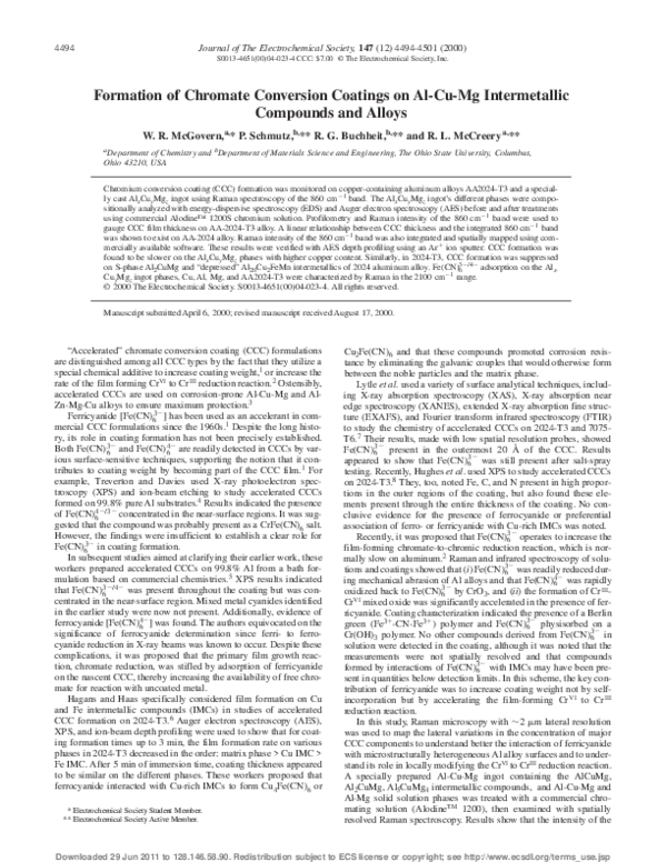 (PDF) Formation of Chromate Conversion Coatings on Aluminum and Its Alloys