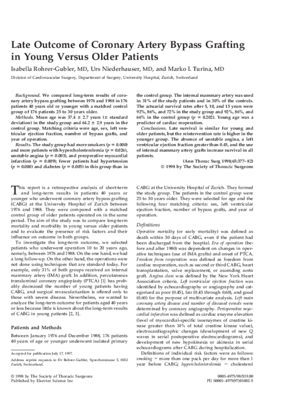 (PDF) Late Outcome of Coronary Artery Bypass Grafting in Young Versus ...