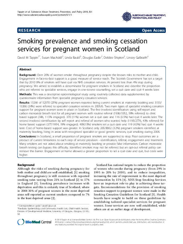 (PDF) Smoking prevalence and smoking cessation services for pregnant women in Scotland David