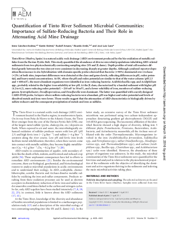 (PDF) Quantification of Tinto River Sediment Microbial Communities ...