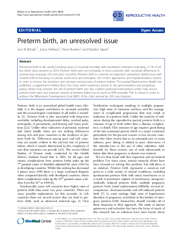 (PDF) Preterm birth, an unresolved issue