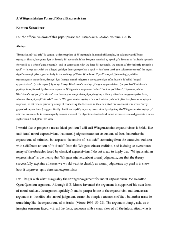 (PDF) A Wittgensteinian Form of Moral Expressivism