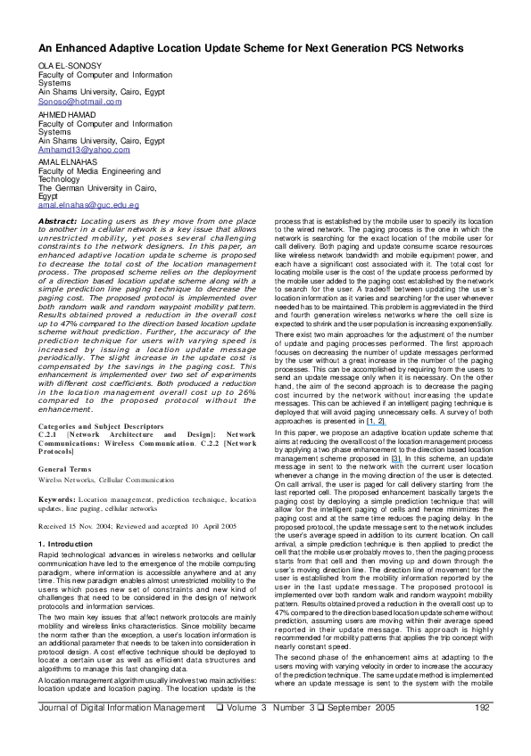 (PDF) An Enhanced Adaptive Location Update Scheme for Next Generation ...