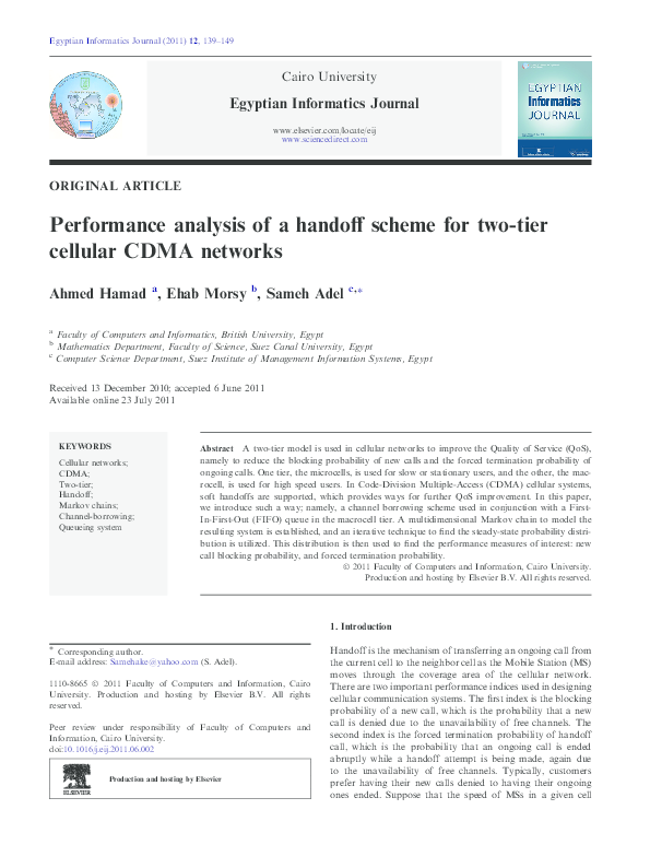 (PDF) Performance analysis of a handoff scheme for two-tier cellular ...