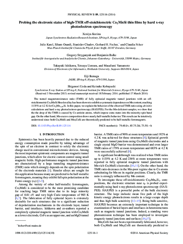 (PDF) Probing the electronic states of high-TMR off-stoichiometric Co 2 ...