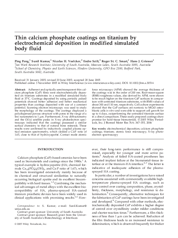 (PDF) Thin calcium phosphate coatings on titanium by electrochemical