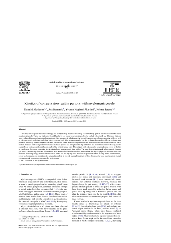 (PDF) Kinetics of compensatory gait in persons with myelomeningocele