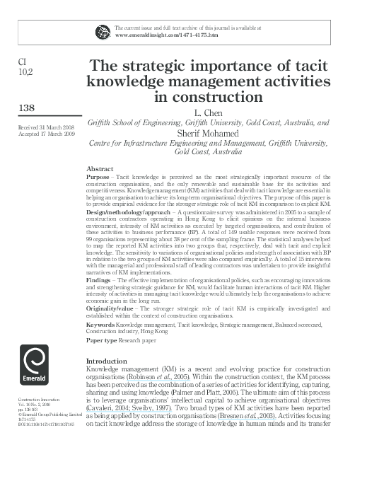 (PDF) The strategic importance of tacit knowledge management activities ...