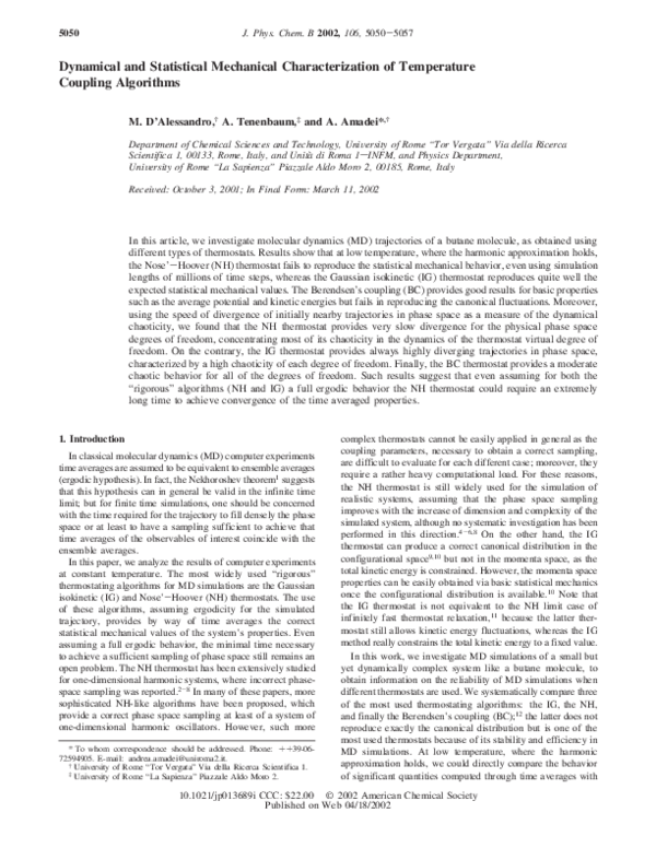 (PDF) Dynamical and Statistical Mechanical Characterization of ...