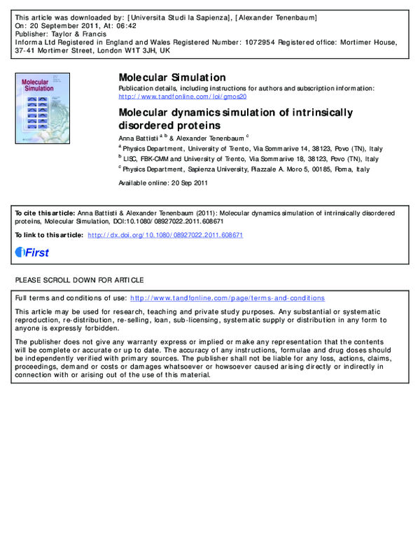 (PDF) Molecular dynamics simulation of intrinsically disordered proteins