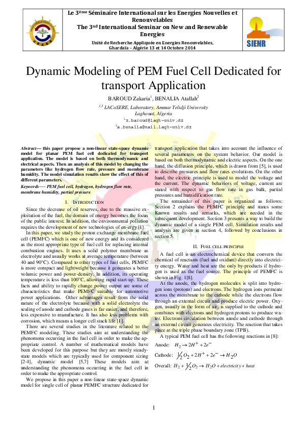 (PDF) Dynamic Modeling of PEM Fuel Cell Dedicated for transport Application